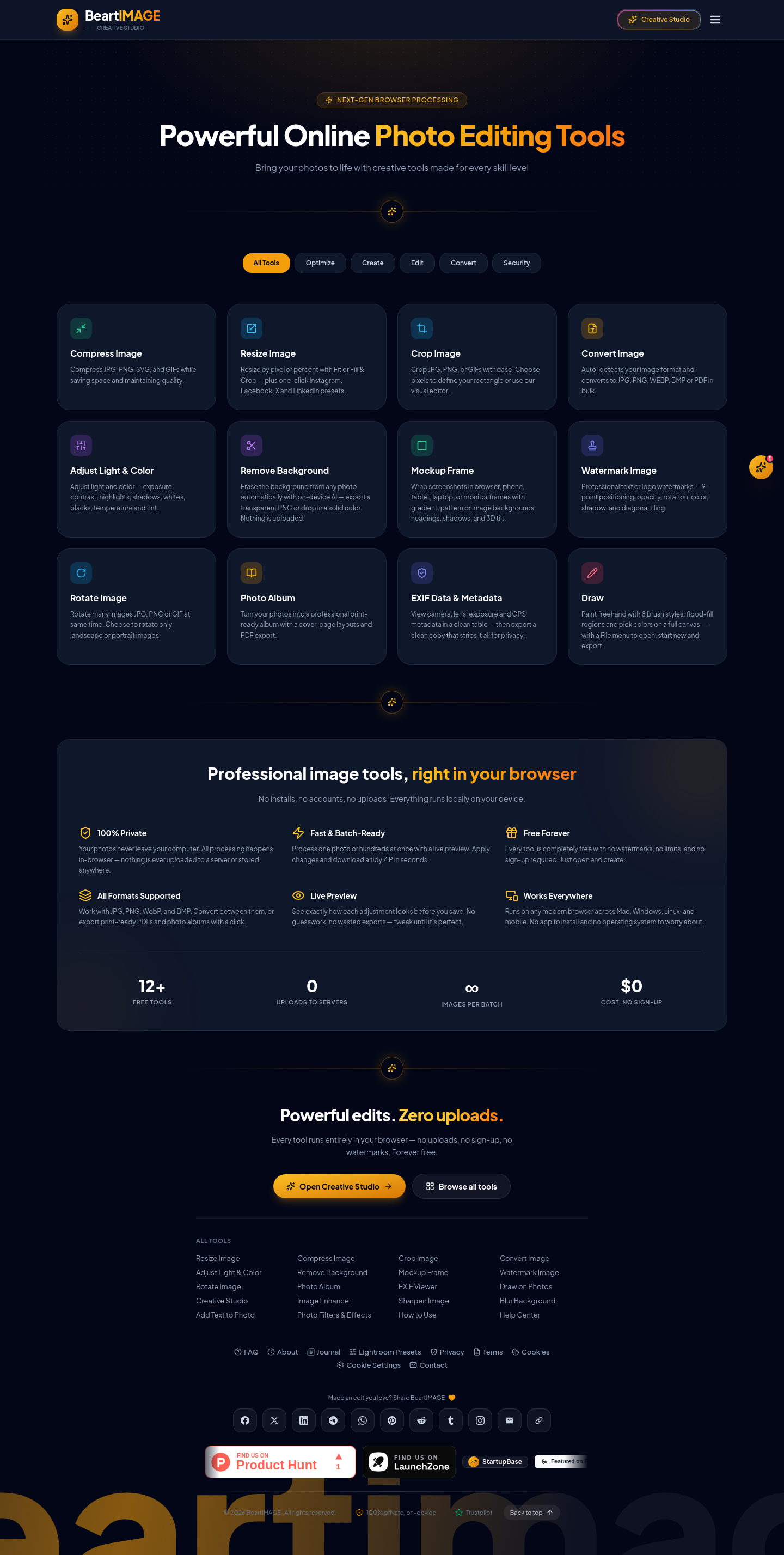 Nav section of beartimage.com