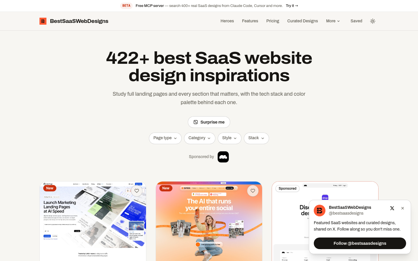 bestsaaswebdesigns.com desktop capture of the first page
