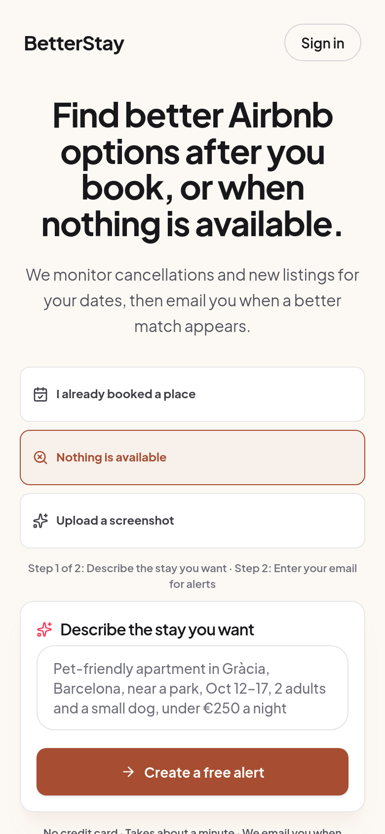 betterstay.so mobile capture of the first page