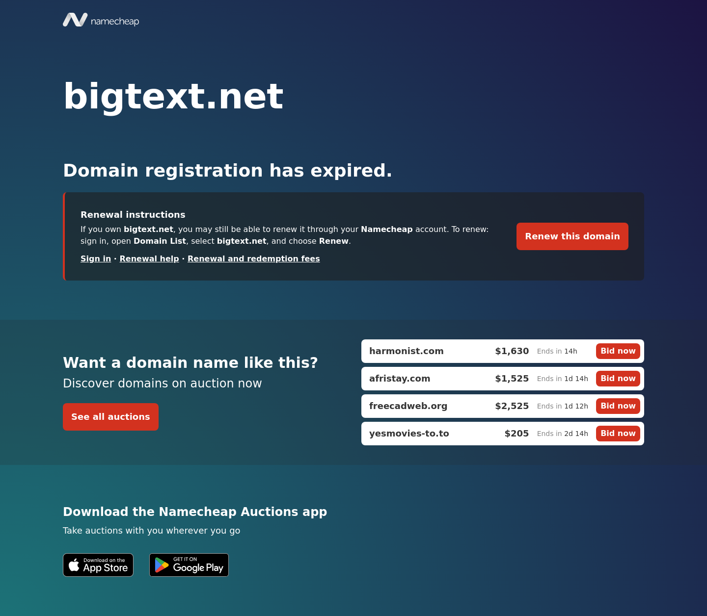 Nav section of bigtext.net