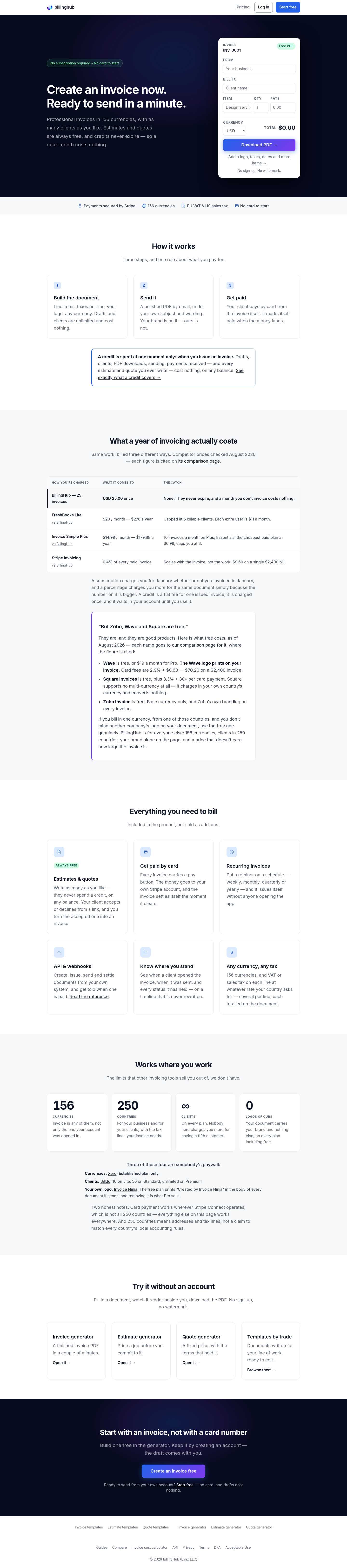 billinghub.online — Hero + Pricing