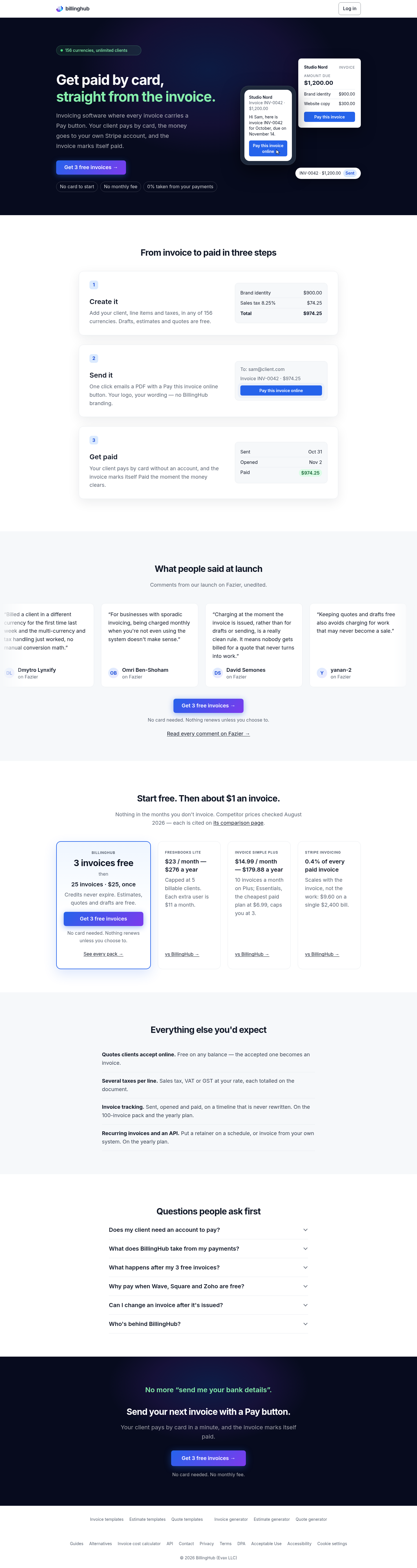 billinghub.online FAQ section, Homepage / Lander