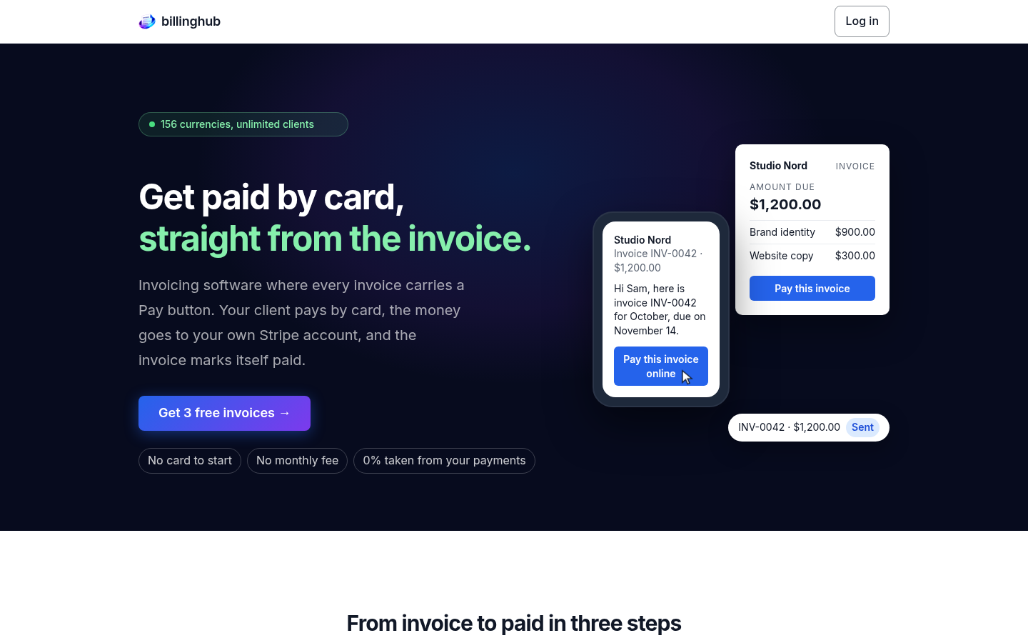 billinghub.online desktop capture of the first page