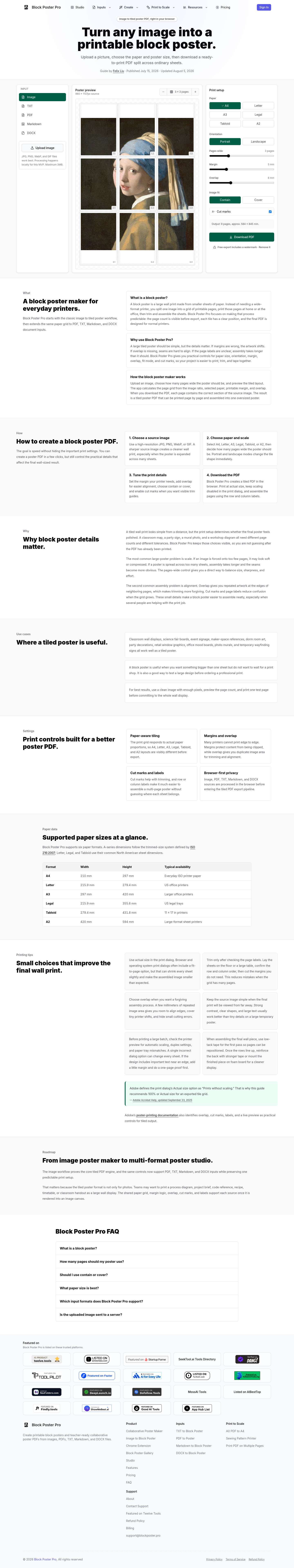 Hero section of blockposter.pro
