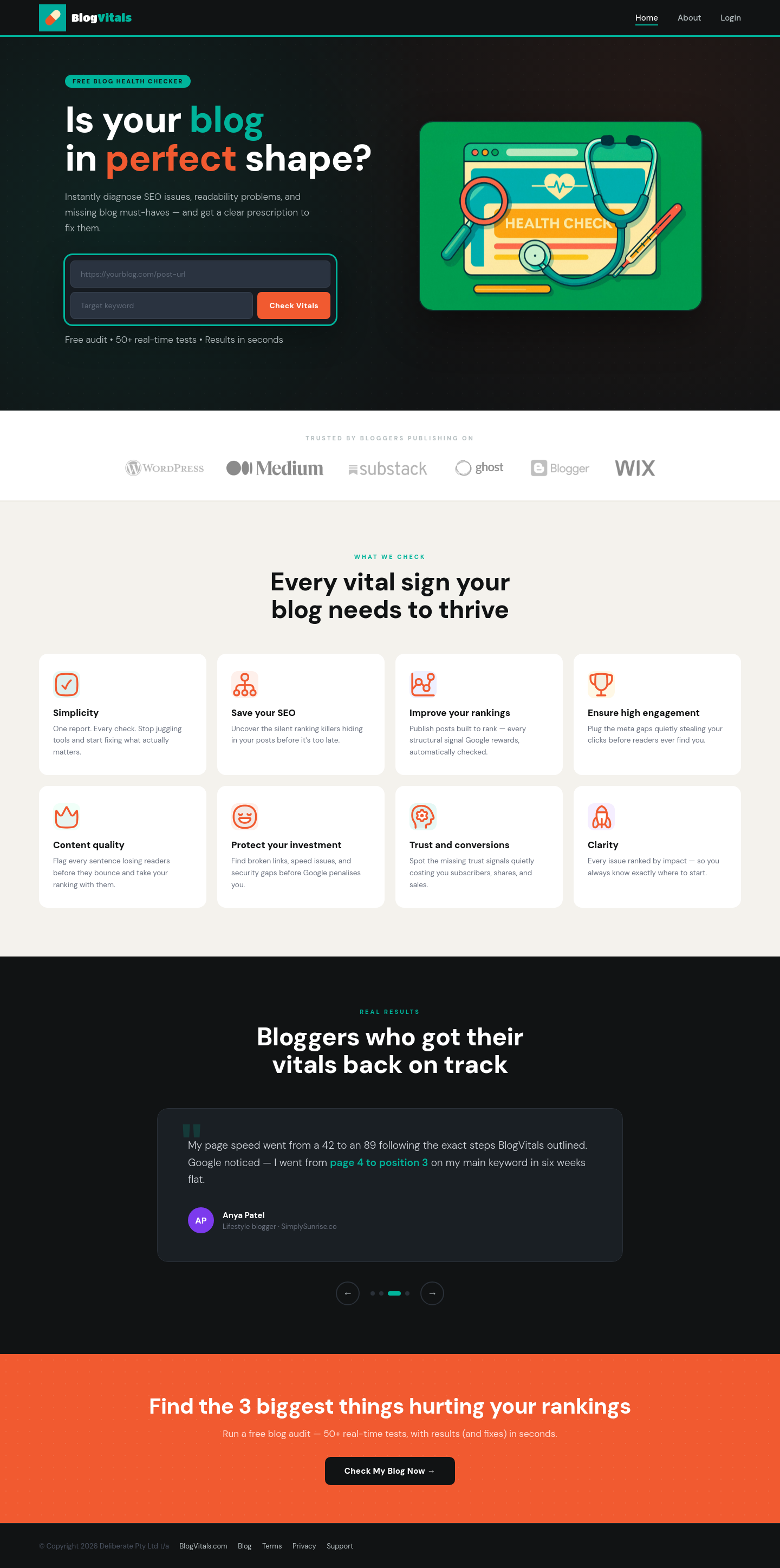 Nav section of blogvitals.com