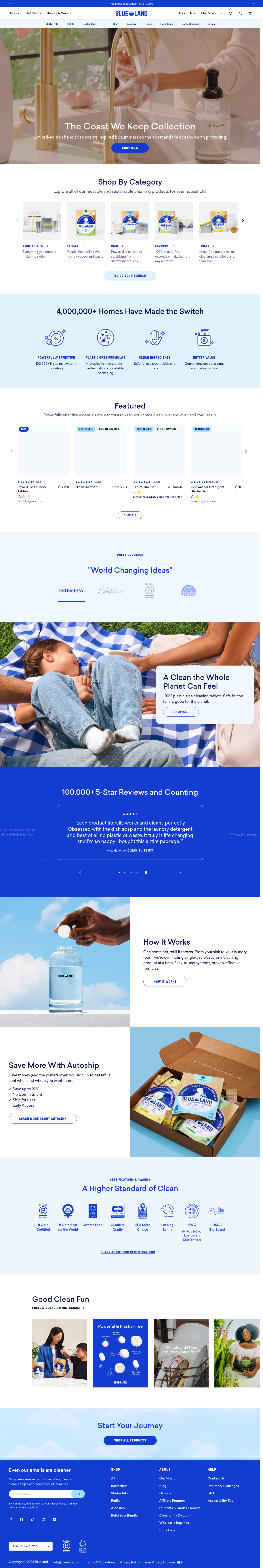 Nav section of blueland.com