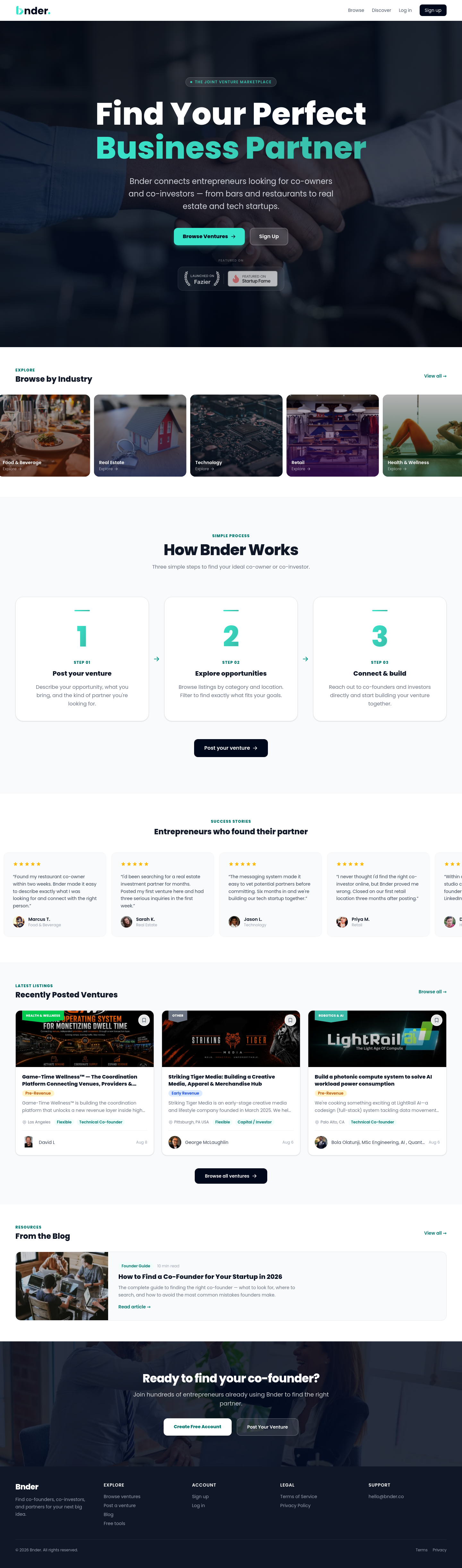 Nav section of bnder.co