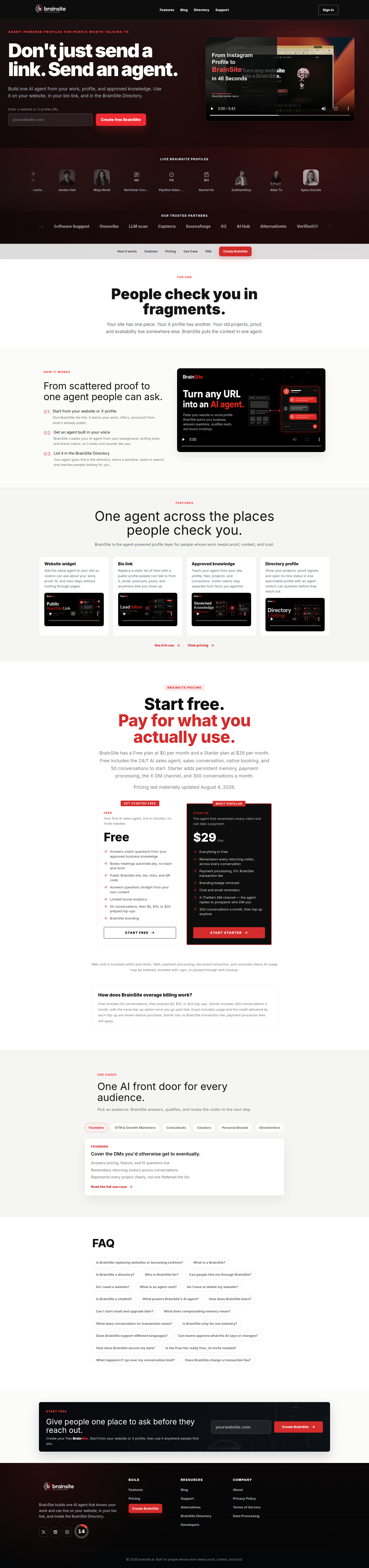 Nav section of brainsite.ai