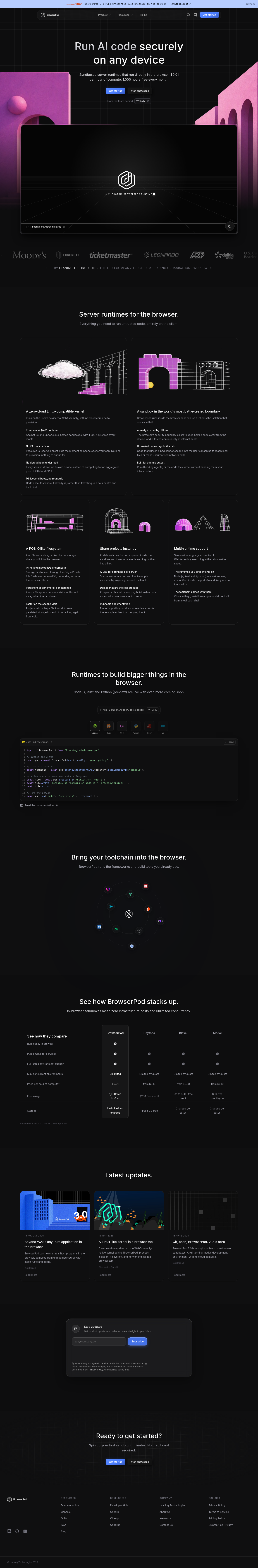 Nav section of browserpod.io