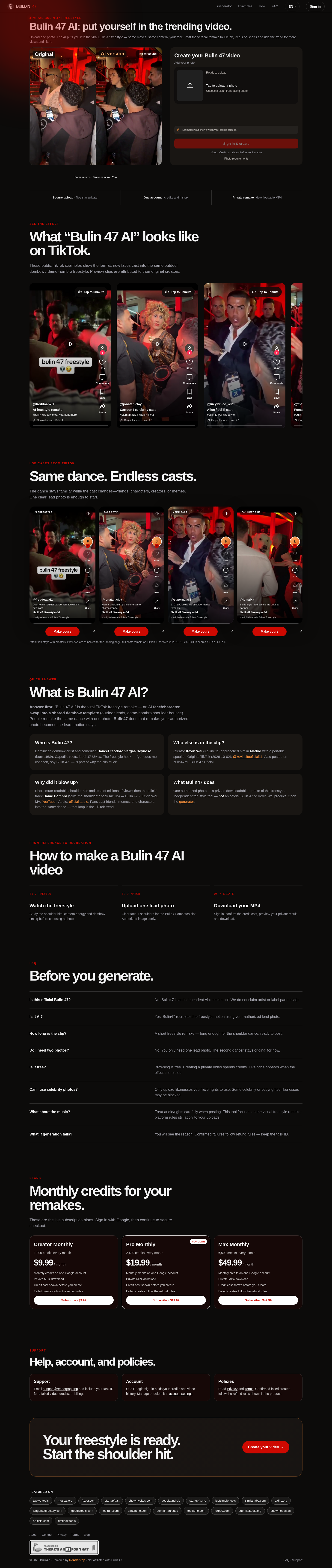 Nav section of bulin47video.ai
