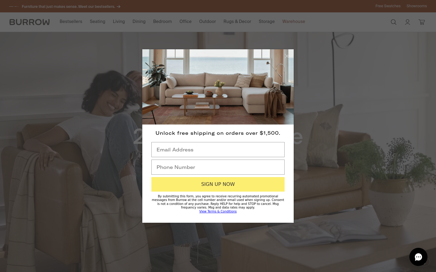 Above-the-fold capture of burrow.com