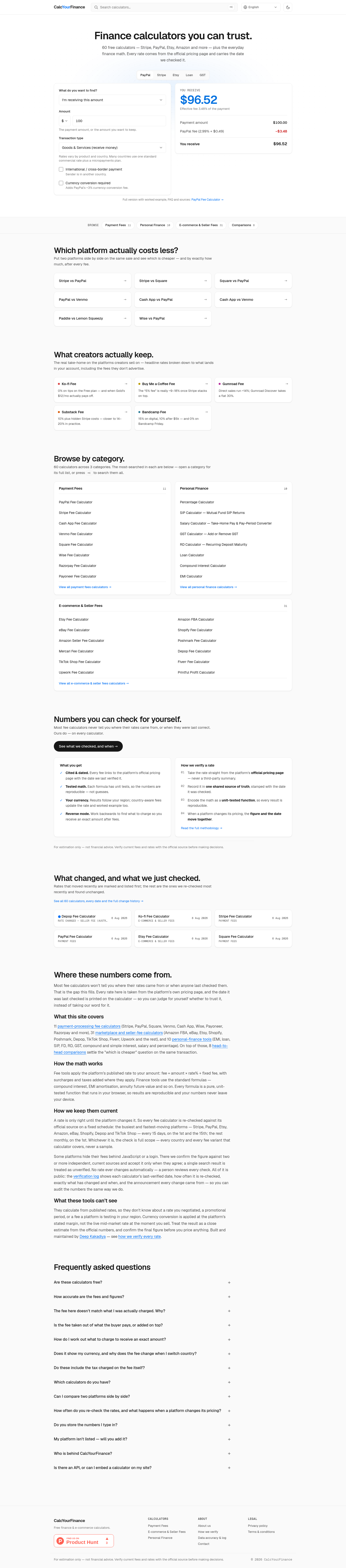 Hero section of calcyourfinance.com