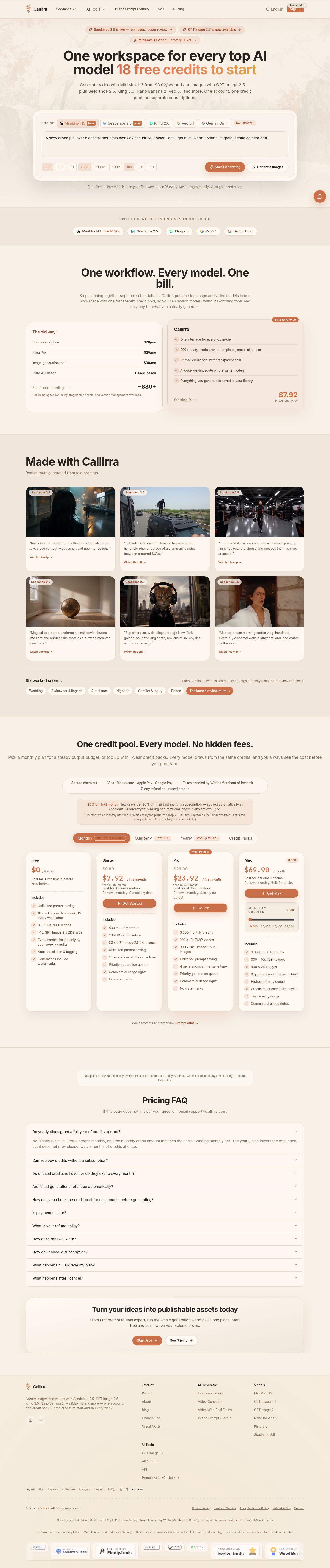 Hero section of callirra.com