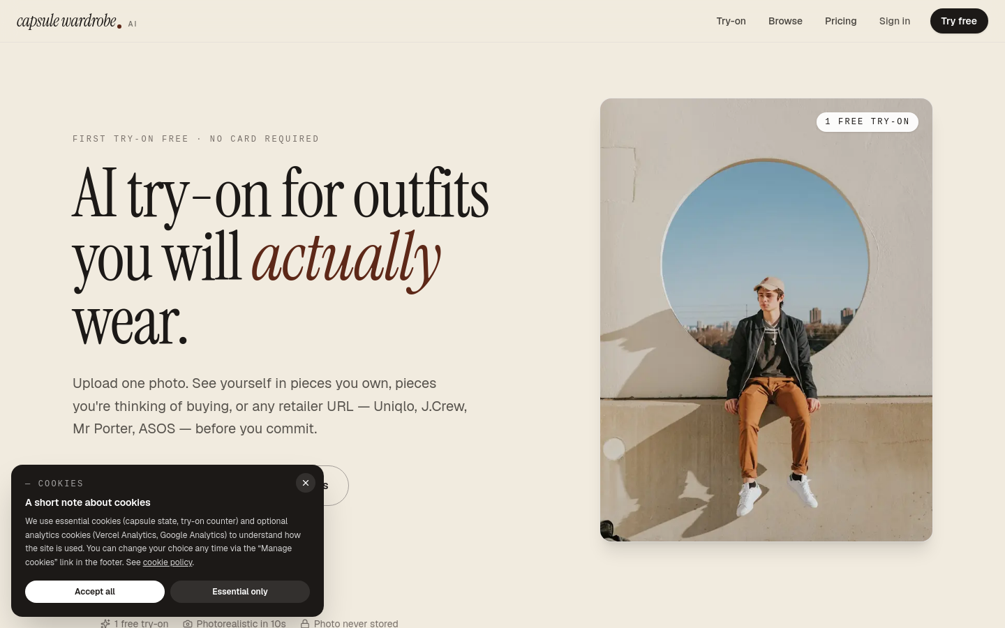 Above-the-fold capture of capsulewardrobe.ai
