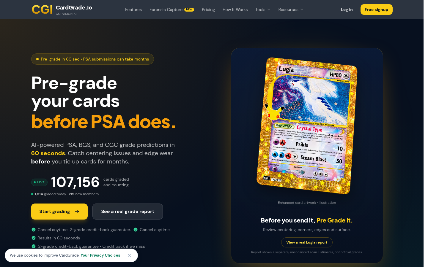 cardgrade.io desktop capture of the first page