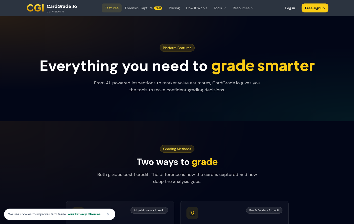 cardgrade.io Features capture, where it does this