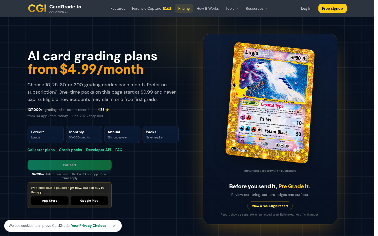 cardgrade.io Pricing capture, where it does this