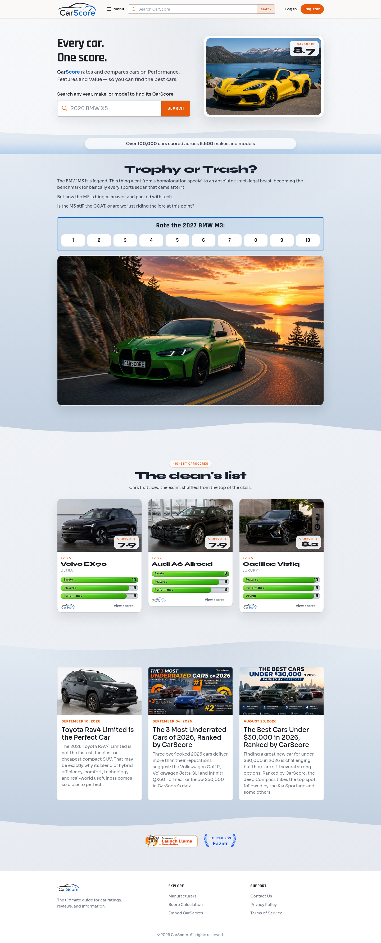 Nav section of carscore.com