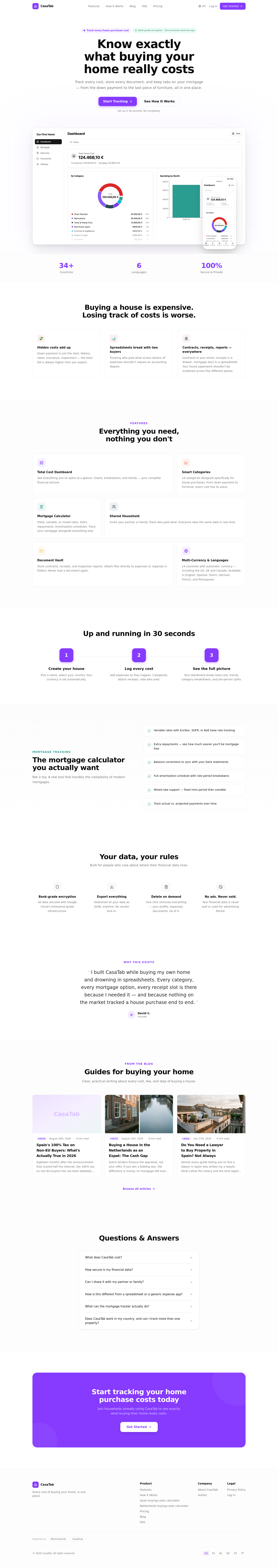 Nav section of casatab.com