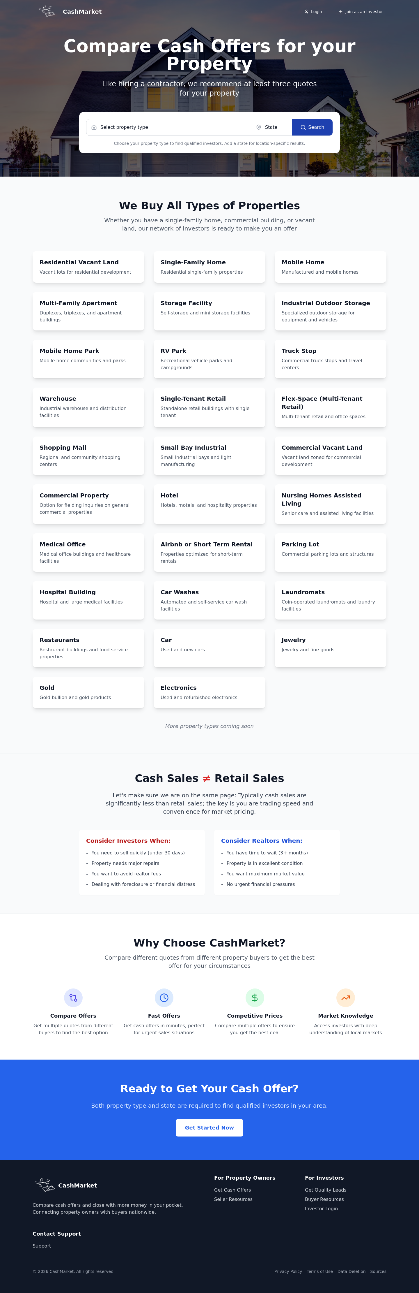Hero section of cashmarket.io