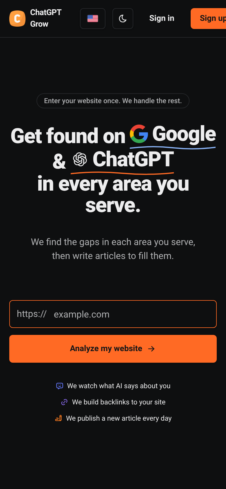 chatgptgrow.com mobile capture of the first page