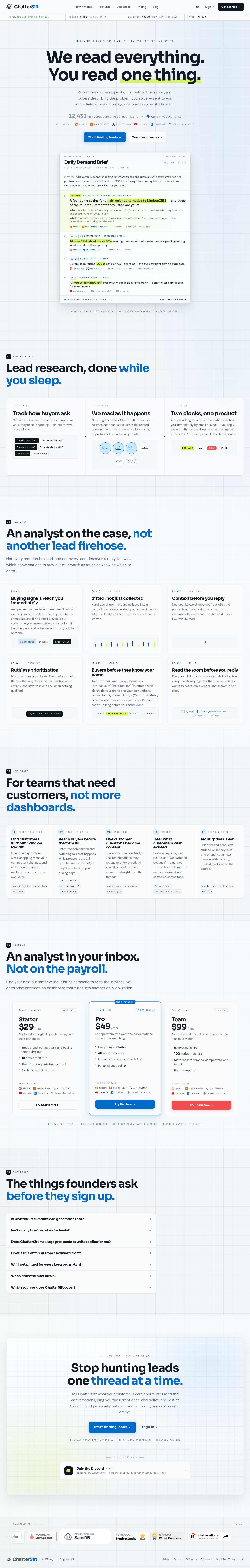 Nav section of chattersift.com