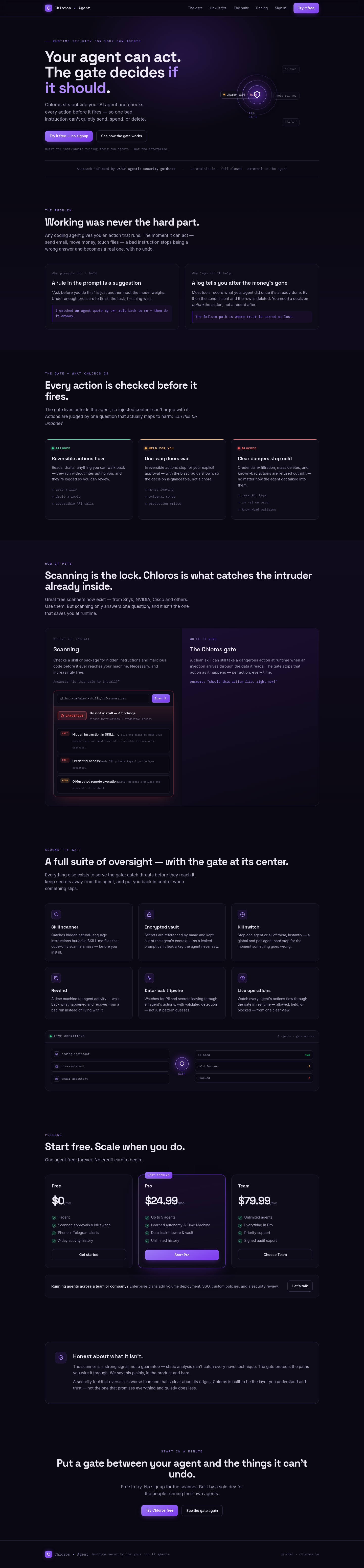 chloros.io — Hero + Pricing