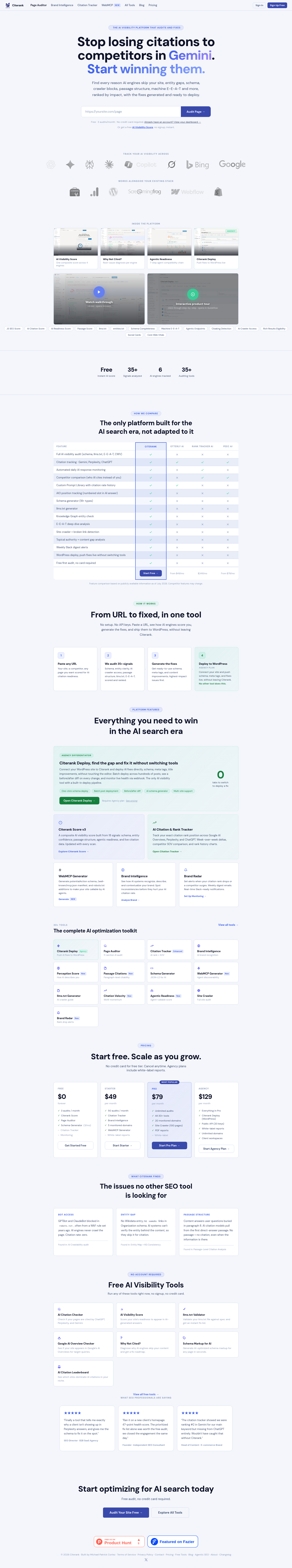 Nav section of citerankscore.com
