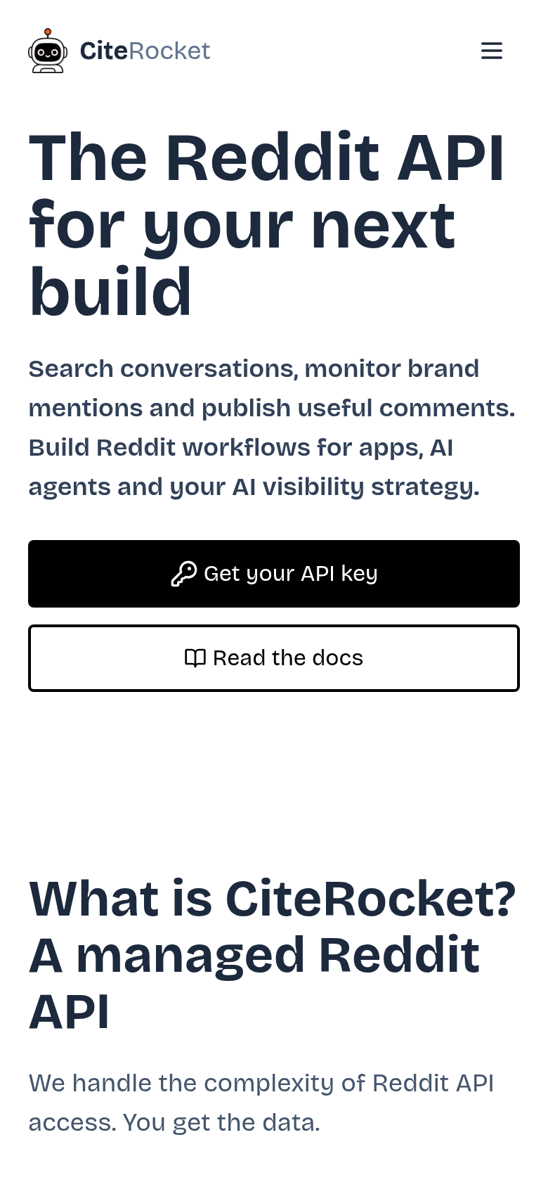 citerocket.com mobile capture of the first page