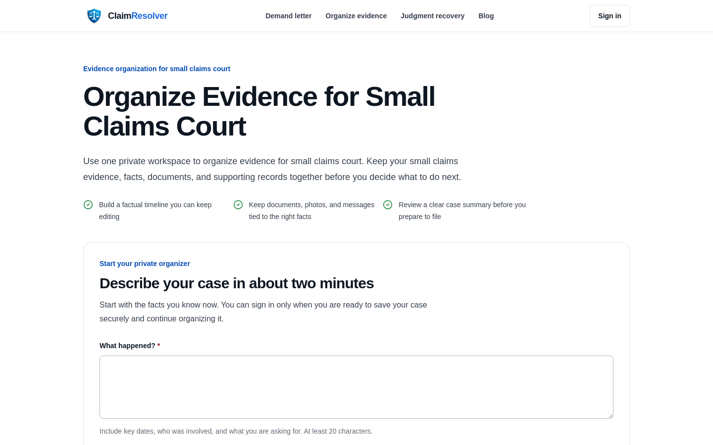 Captured Small Claims Evidence