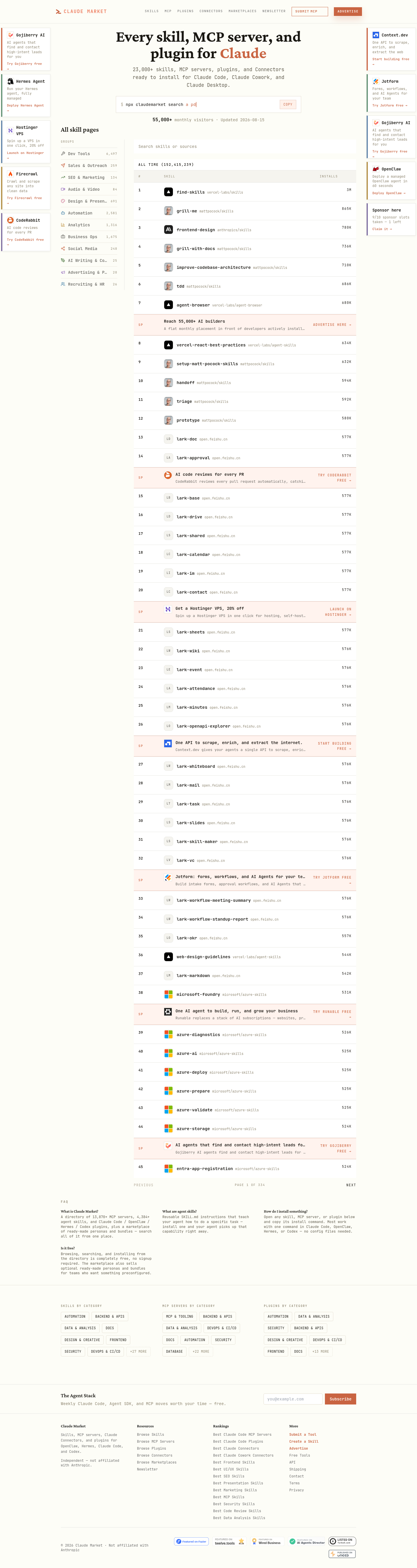 Nav section of claudemarket.ai