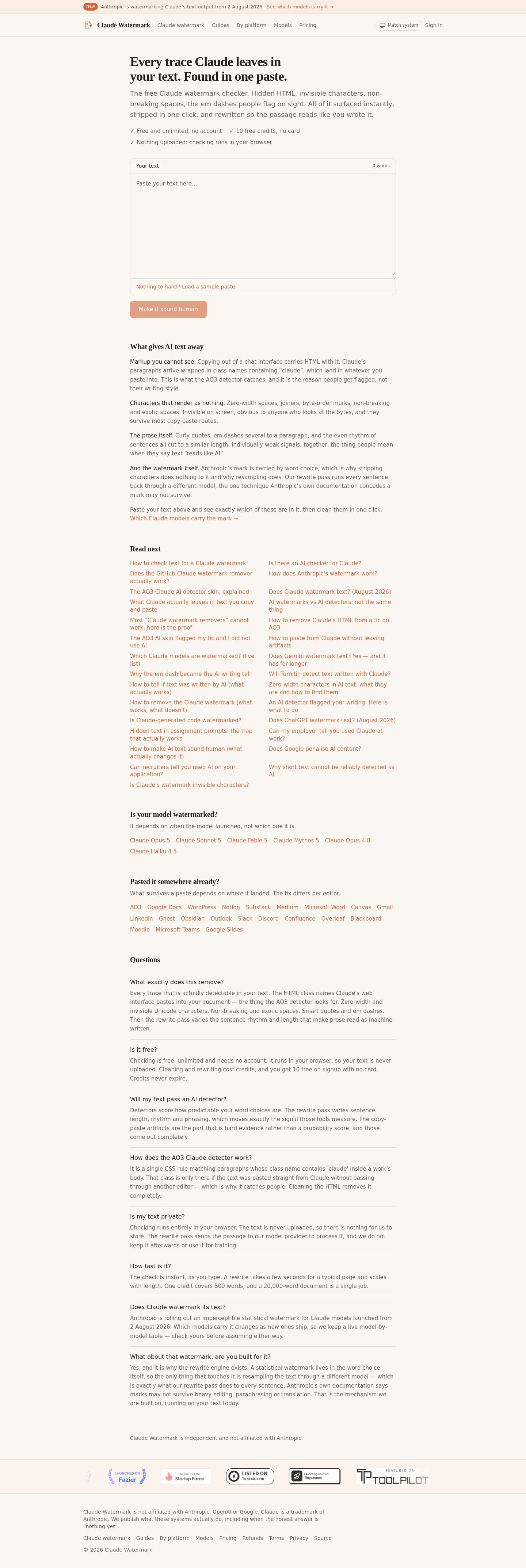 Nav section of claudewatermark.xyz