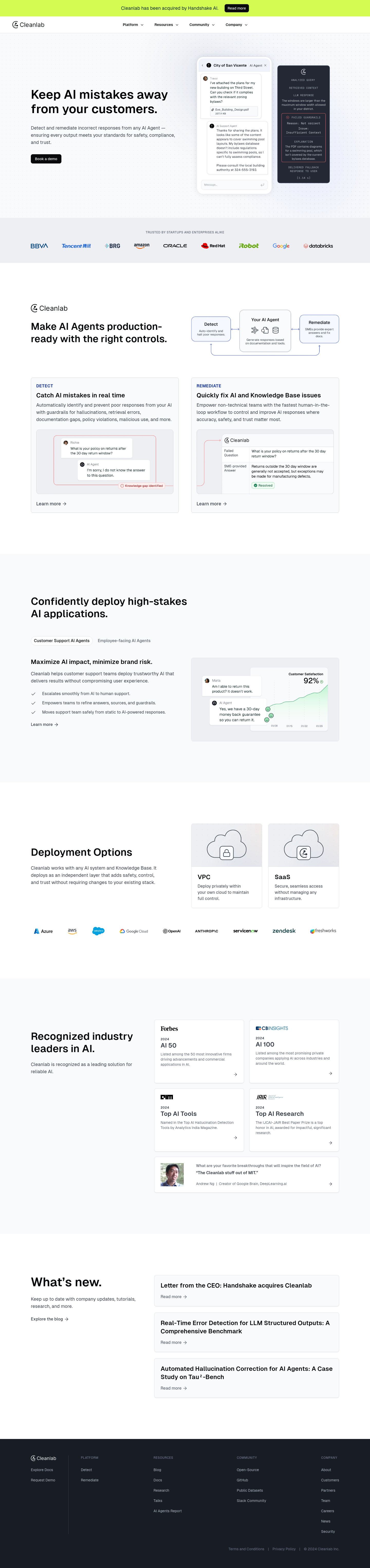 Nav section of cleanlab.ai