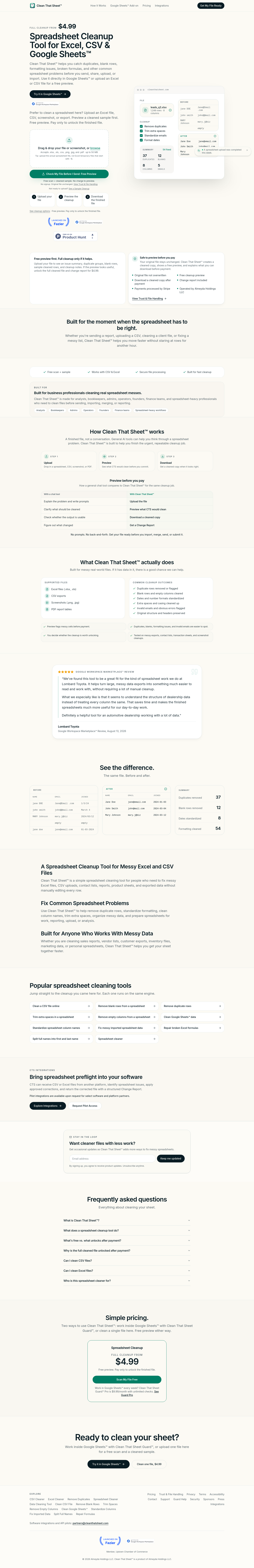 Nav section of cleanthatsheet.com