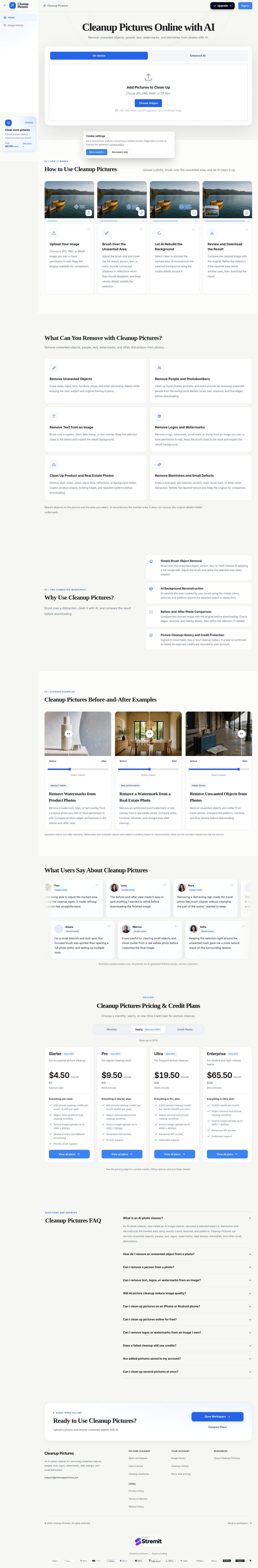 cleanuppictures.pro FAQ section, Homepage / Lander