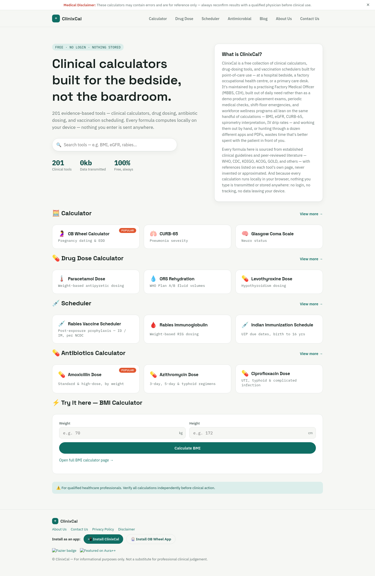 Nav section of clinixcal.com