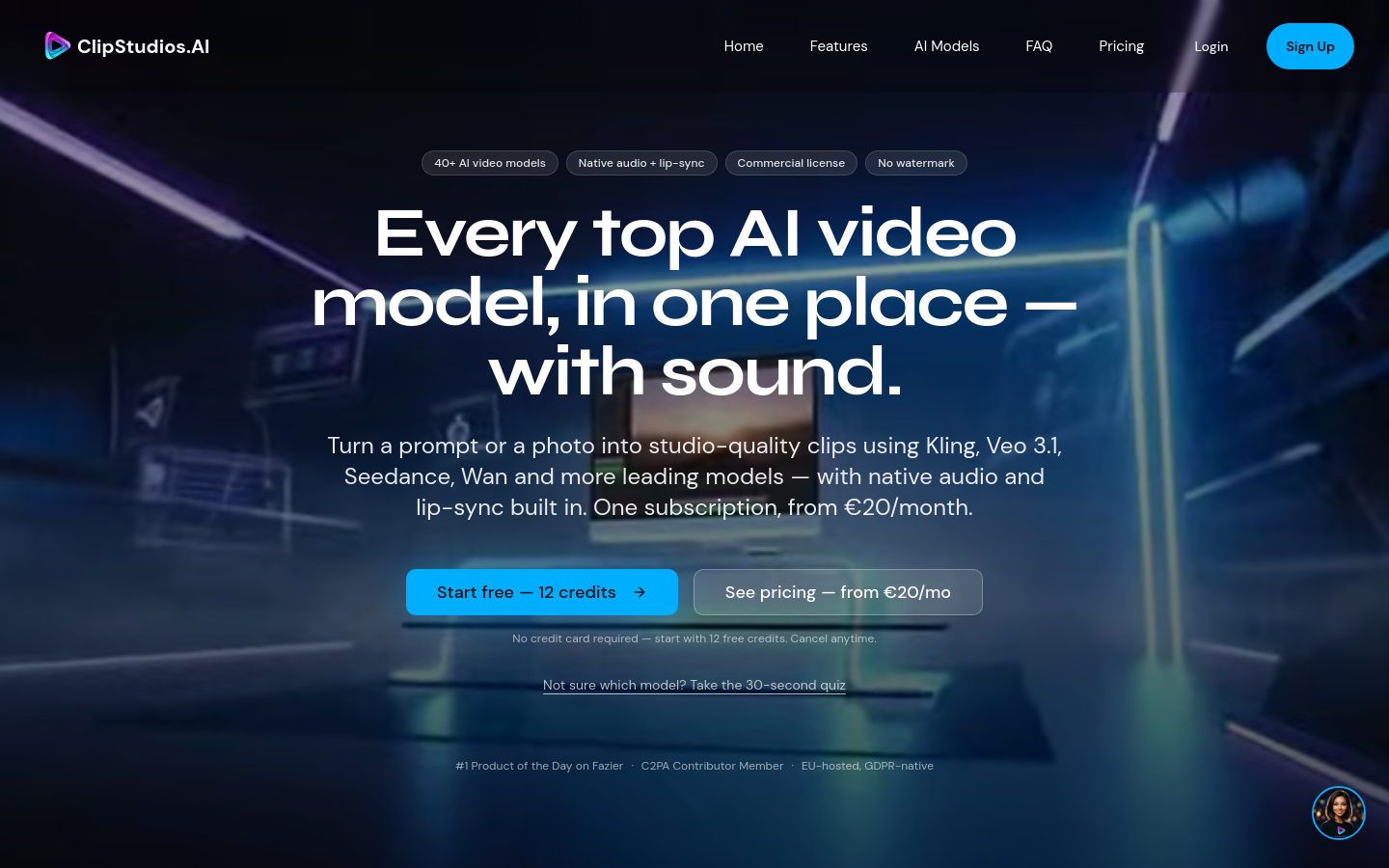clipstudios.ai desktop capture of the first page