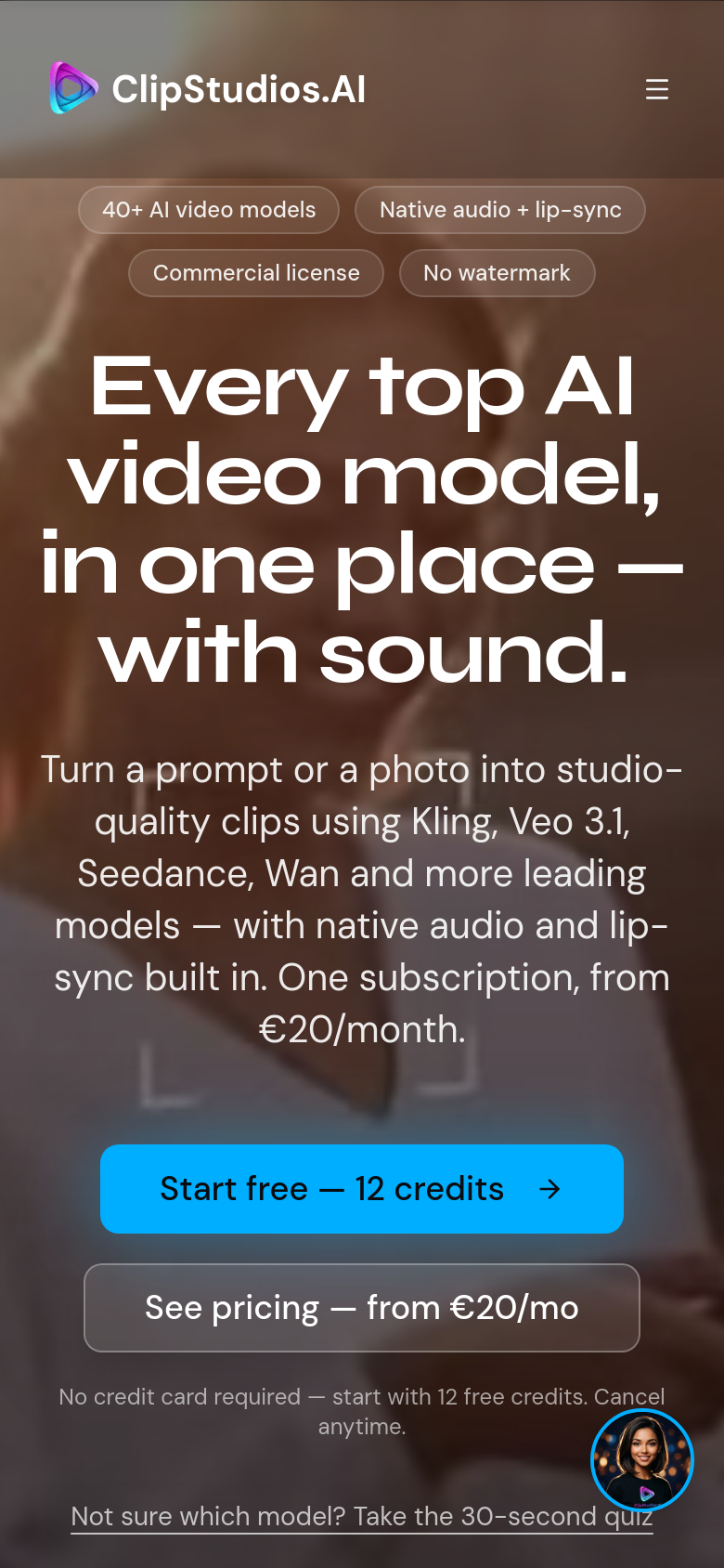 clipstudios.ai mobile capture of the first page