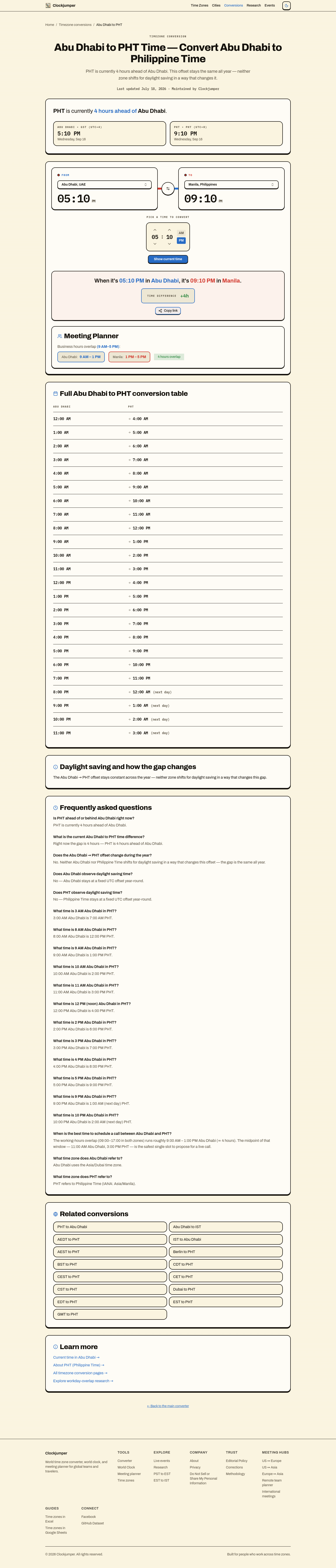 clockjumper.com FAQ section, Abu Dhabi To Pht