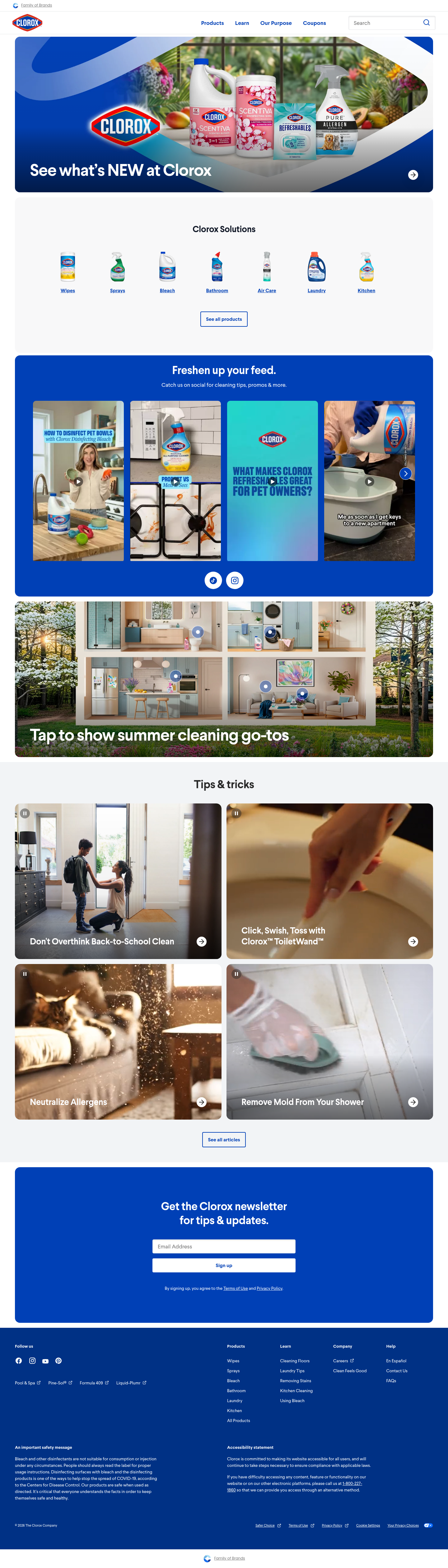 Nav section of clorox.com