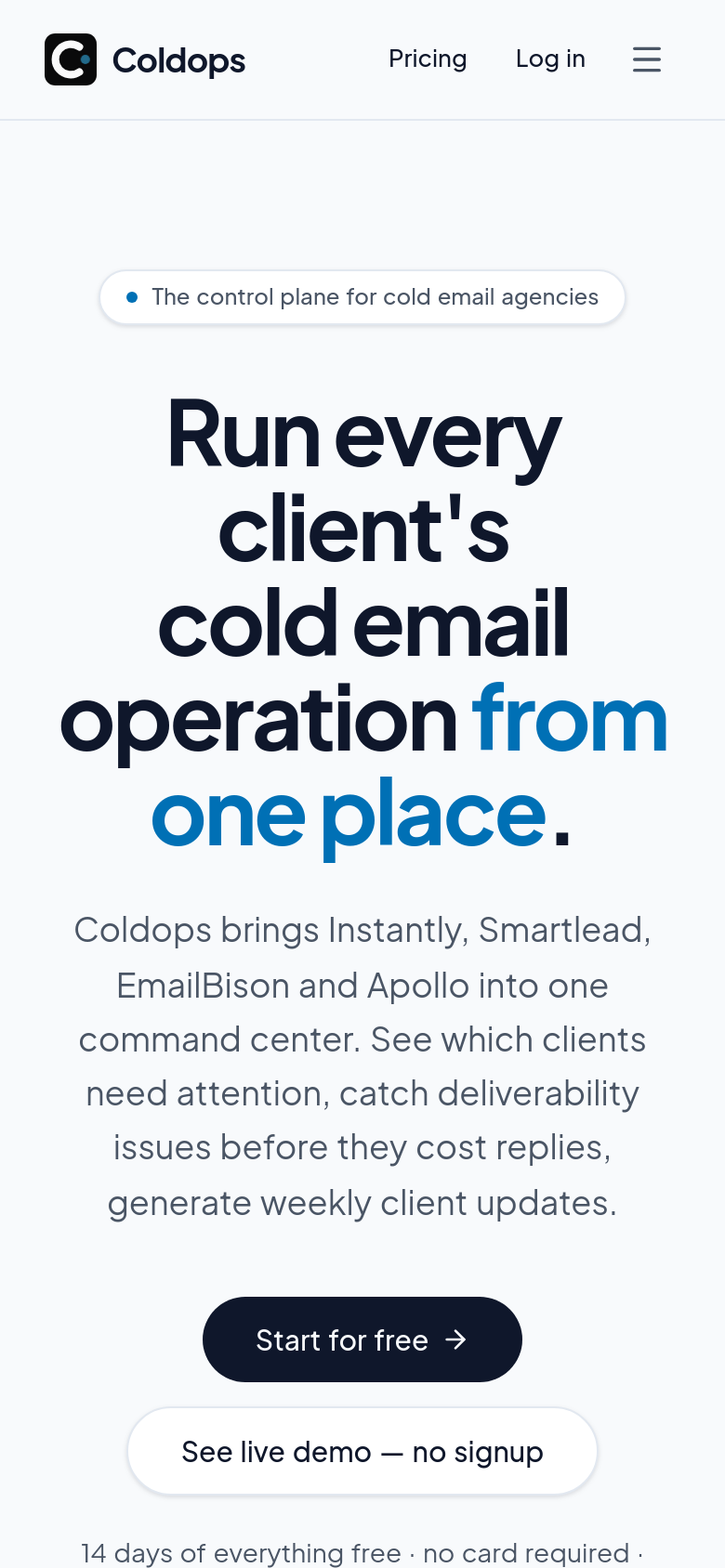 coldops.io mobile capture of the first page