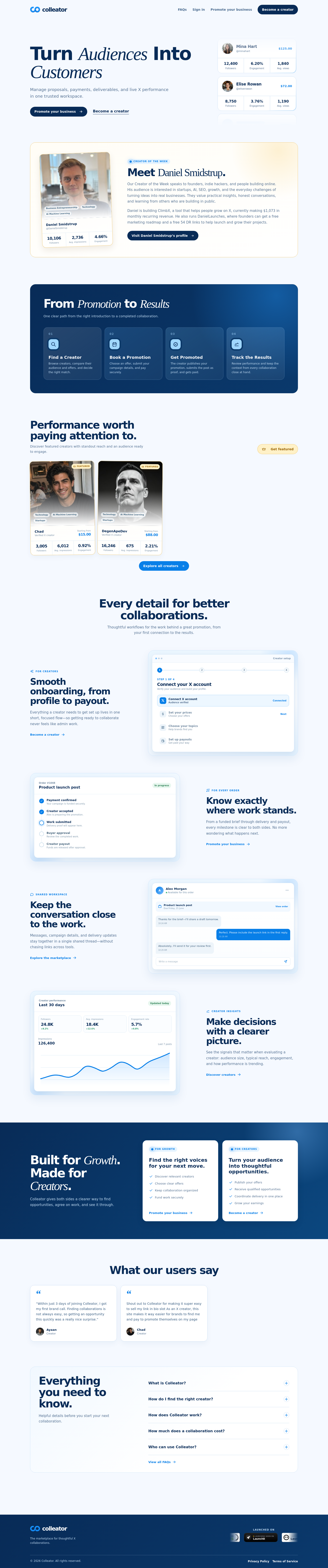 Nav section of colleator.com