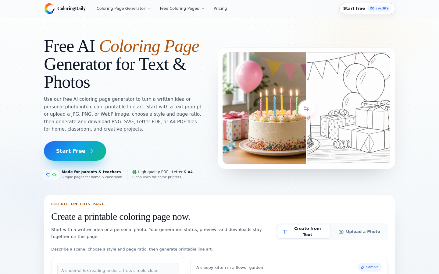 Above-the-fold capture of coloringdaily.com
