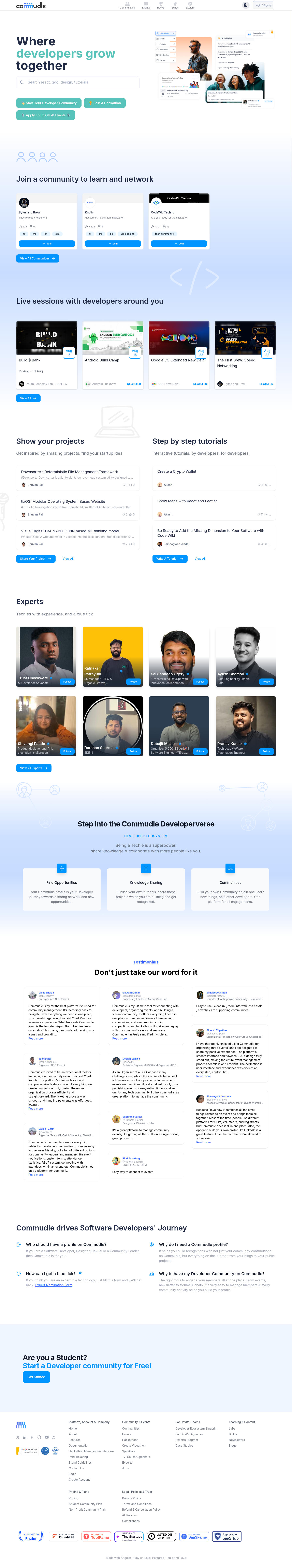 Nav section of commudle.com