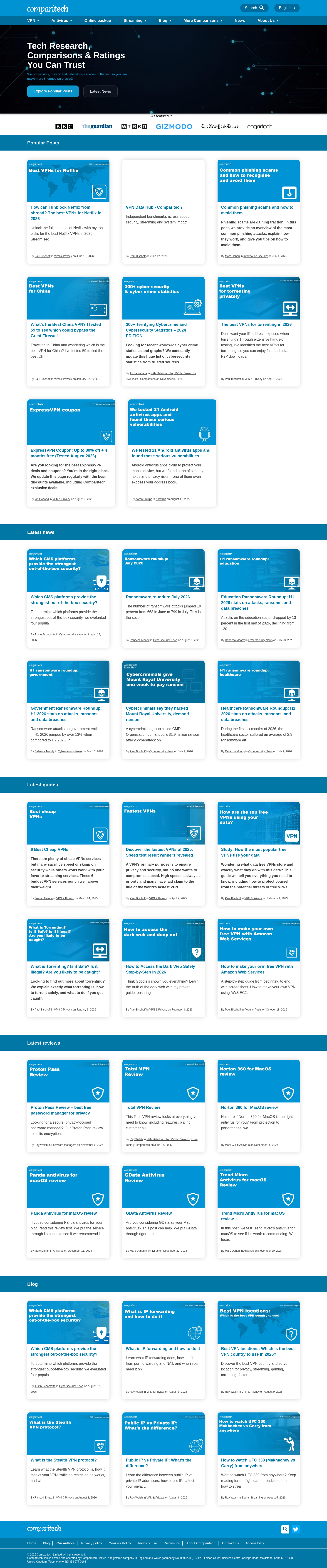 Nav section of comparitech.com