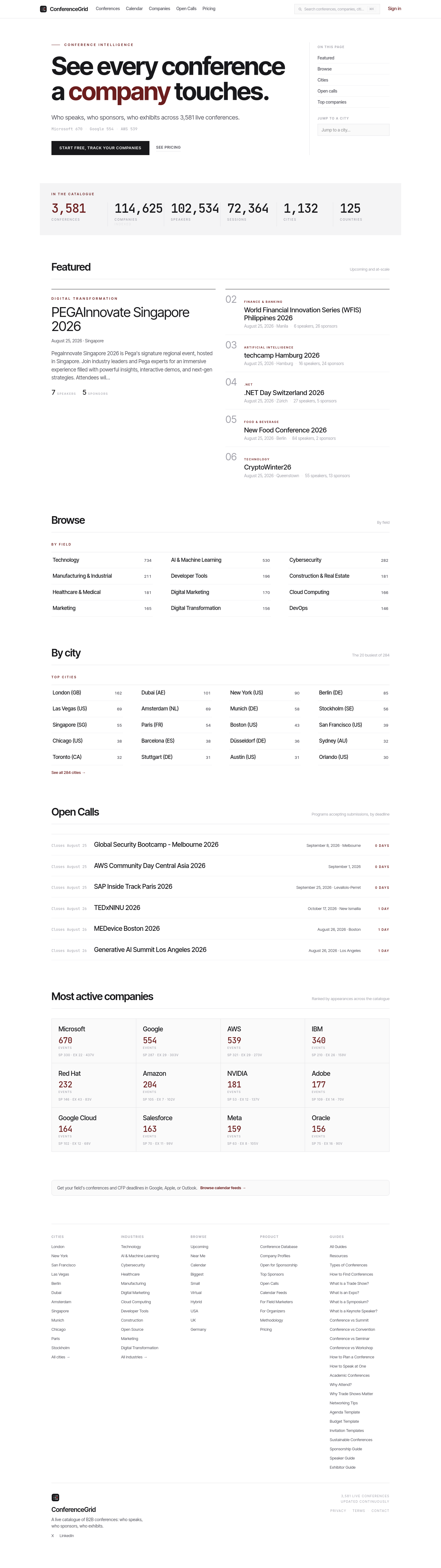 Nav section of conferencegrid.com