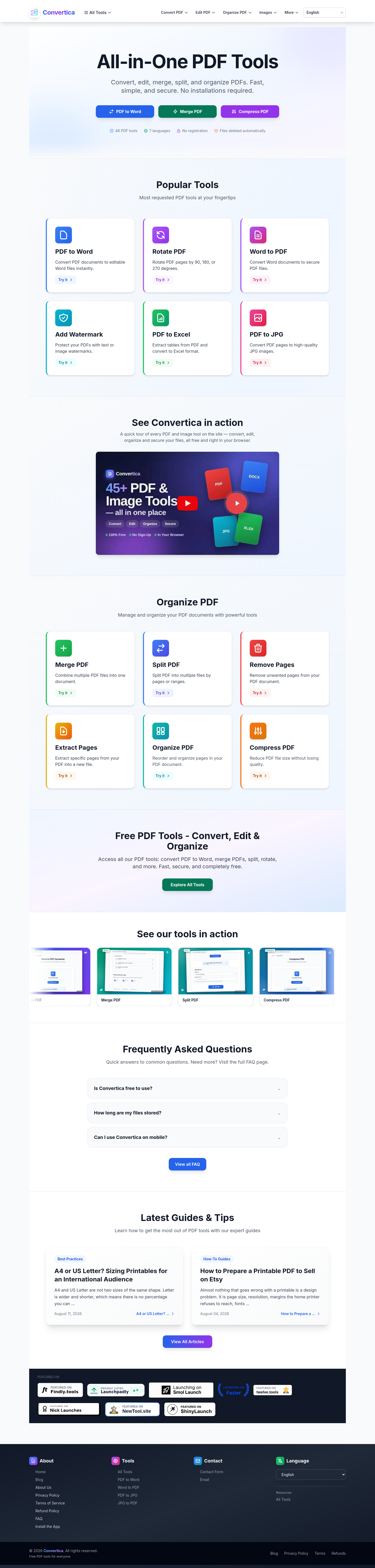 Nav section of convertica.net
