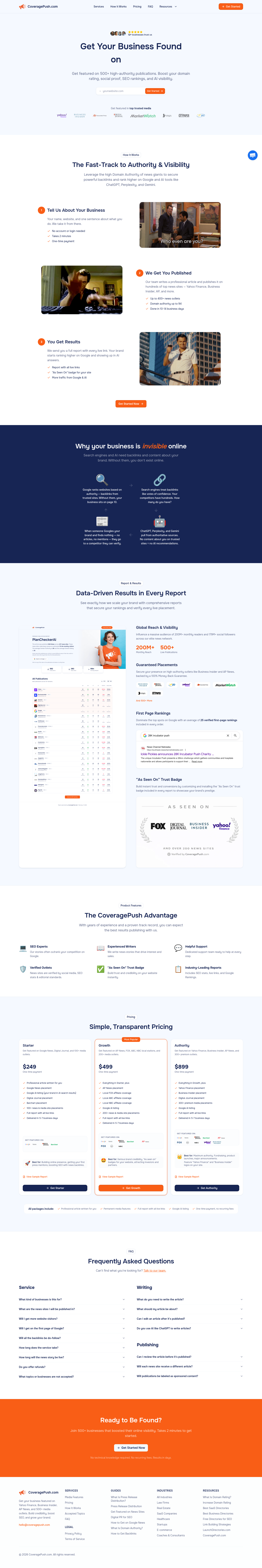 Nav section of coveragepush.com