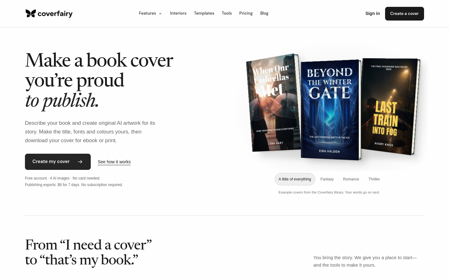 coverfairy.com desktop capture of the first page
