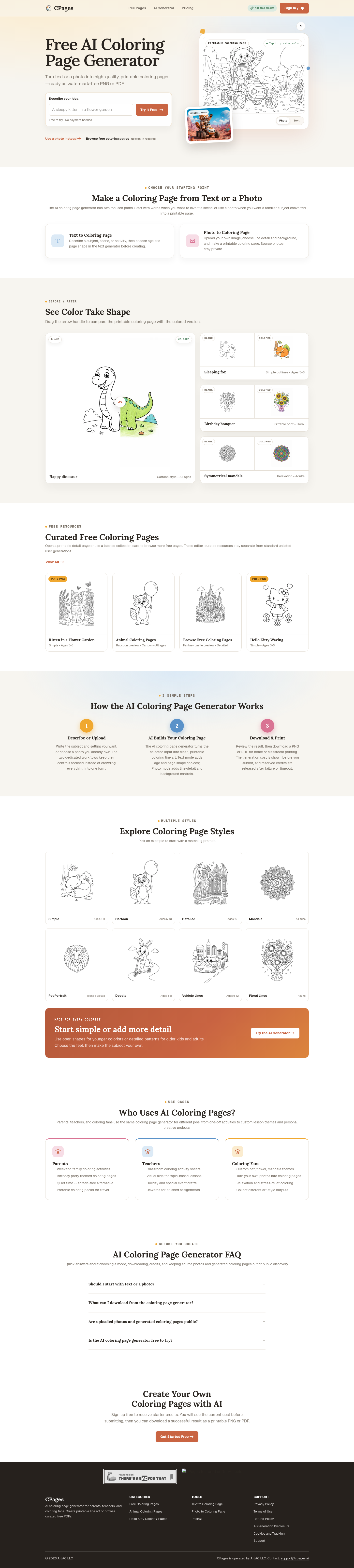 cpages.ai — Hero + Comparison + FAQ